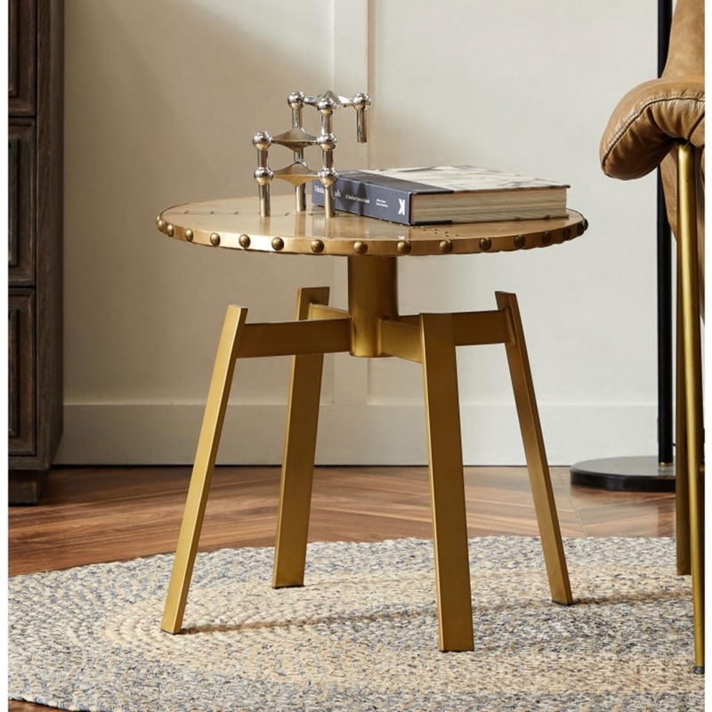 Side Table with Dark Wood Top and Metallic Tripod Base