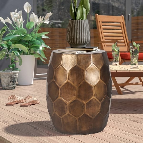 Side Table with Faceted Diamond Pattern and Metallic Finish