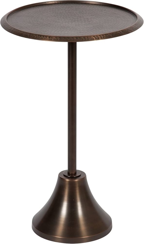 Side Table with Hammered Tabletop in Bronze, Bronze Pedestal Side Table