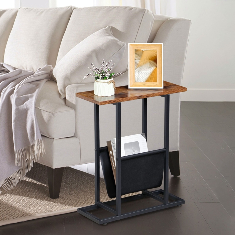 Side Table with Magazine Holder Industrial End Table For Bedroom Easy  Assembly