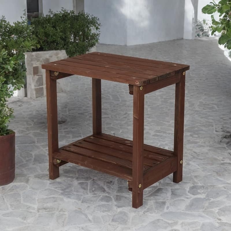 Side Table with Slatted Top and H-Stretcher Base Light Brown Rustic