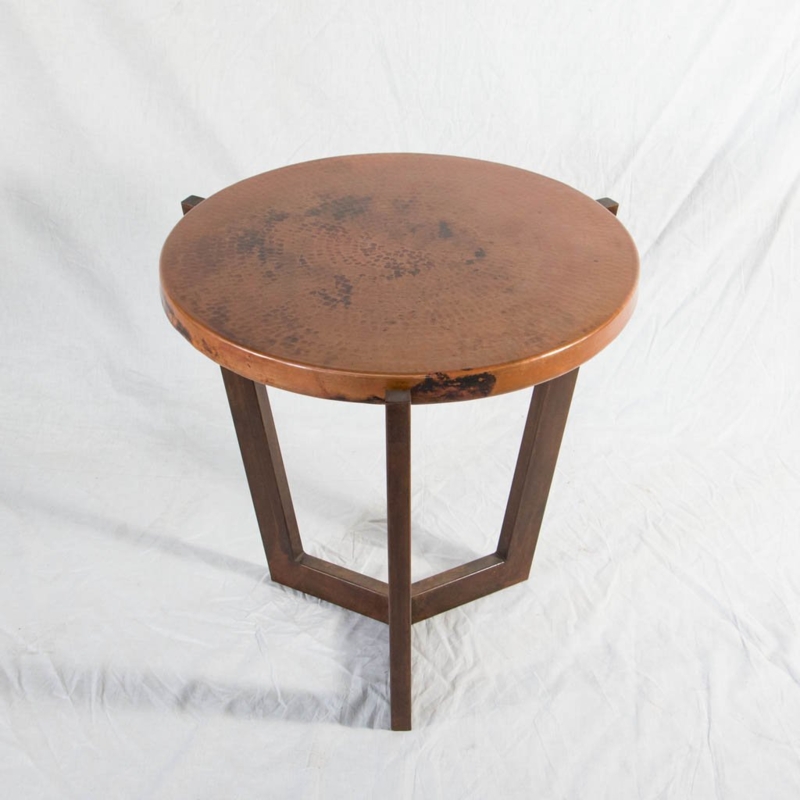 Side Table with Spotted Patina Top and Iron Tripod Base