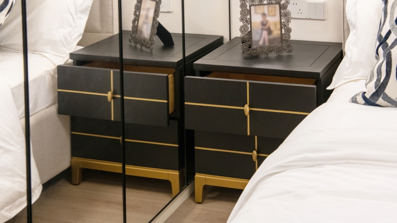 Side Table With Storage Drawer In Espresso Black Finish
