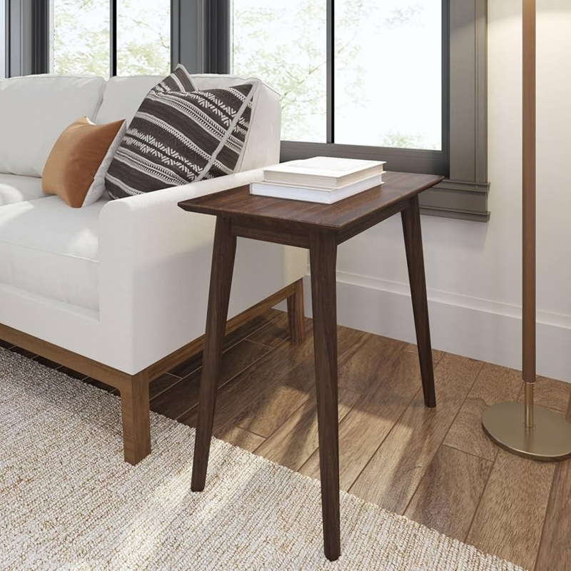 Side Table Wood Toned Splayed Tapered Legs Mid-Century Styling