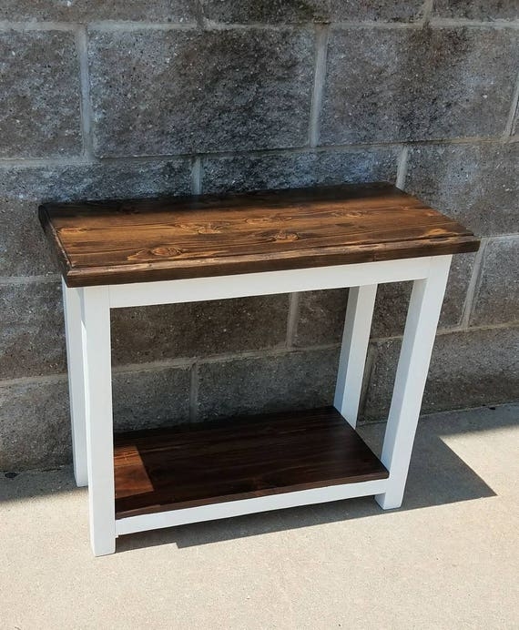 Side Table X-Brace Base Distressed Wood Planked Top