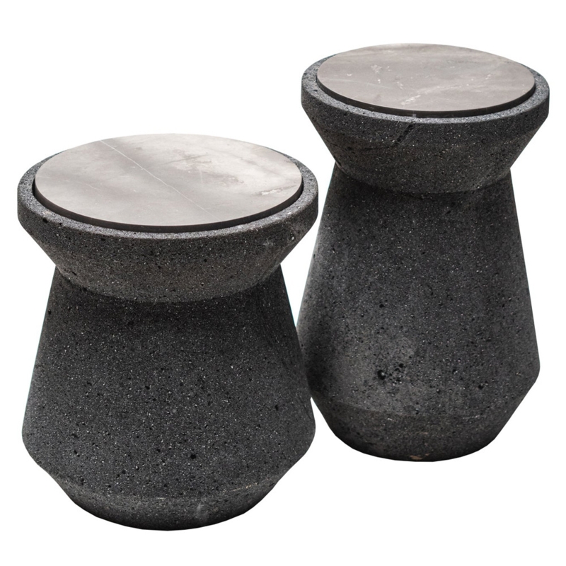Side Tables Black Volcanic Stone Staggered Heights Organic Accent Set