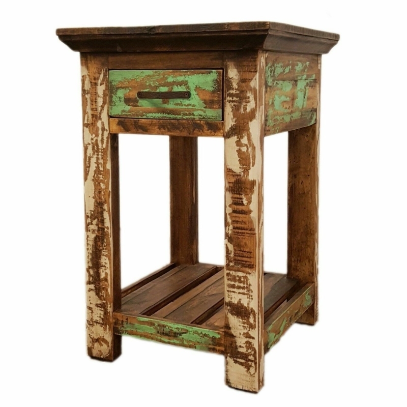Sideboard, Rustic Multicolor Distressed Wood, Double Doors, Ring Pulls