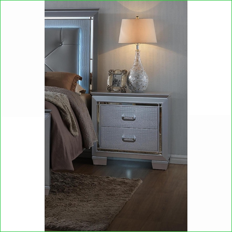 Silver Nightstand Crocodile Texture Integrated LED Lighting