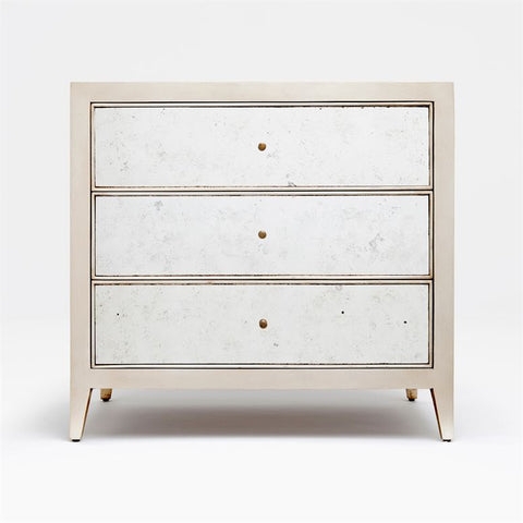 Silvered Wood Nightstand with Antique Mirror Panels and Two Drawers