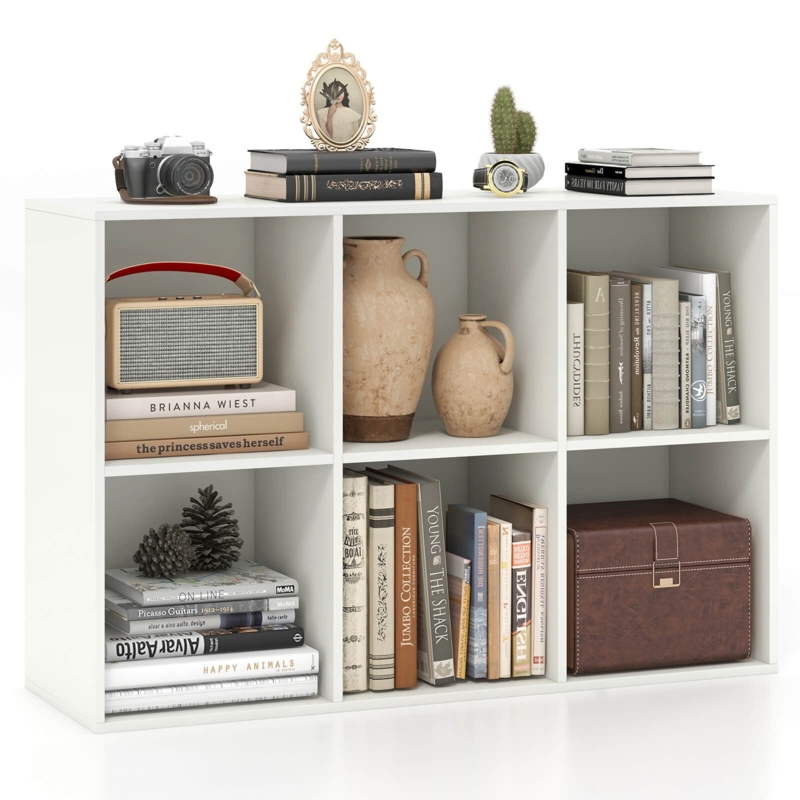 Six Cube Bookcase Open Back Rectangular Frame Modular Cube Display