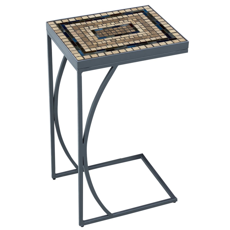 Slate Stone Mosaic C-Table | Neille Olson Mosaics - Iron Accents
