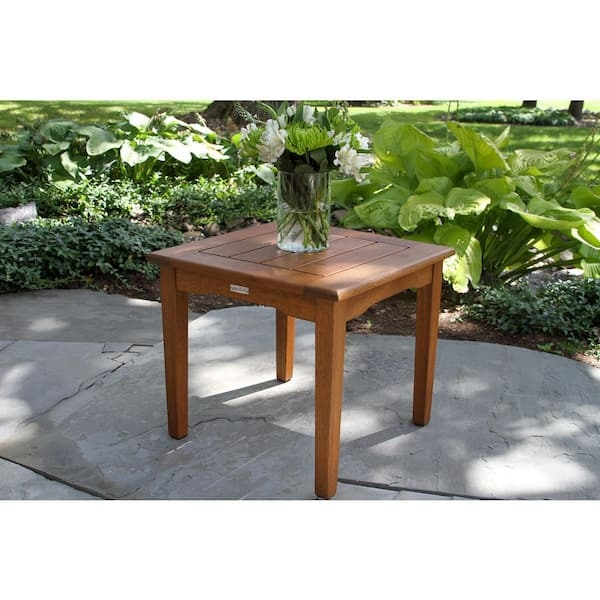 Slatted Eucalyptus Outdoor Side Table, Square Garden Patio Accent