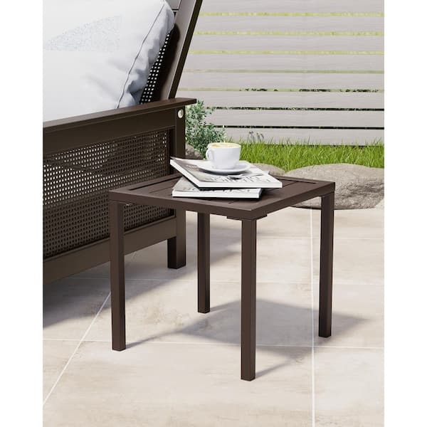 Slatted Outdoor Side Table Dark Brown Square Cross Brace