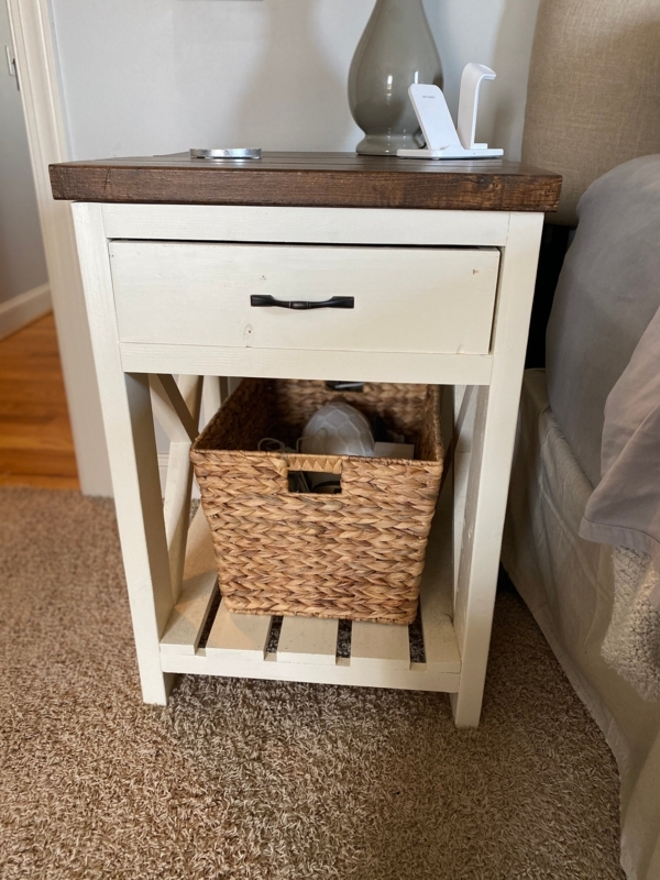 Slatted Shelf Bedroom Storage Nightstand with Two Tone Finish