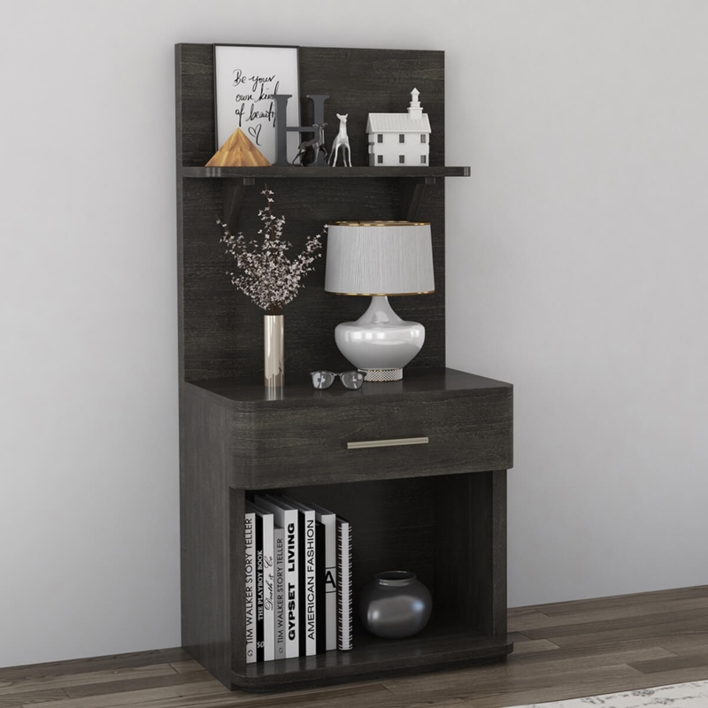 Sleek Minimalist Charcoal Grey Nightstand with Drawer