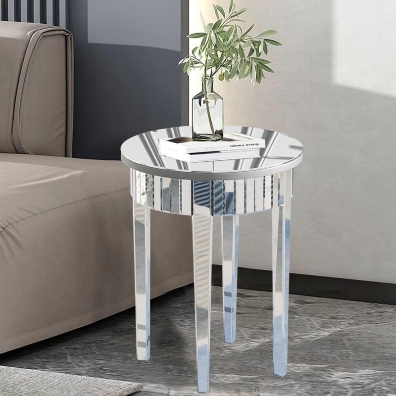 Sleek Mirrored Cube End Table Plinth Base Minimalist