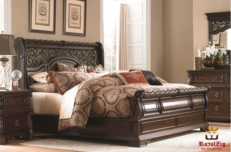 Sleigh Bed Antique Style Sleigh Bed Walnut Floral Carvings Scrolled