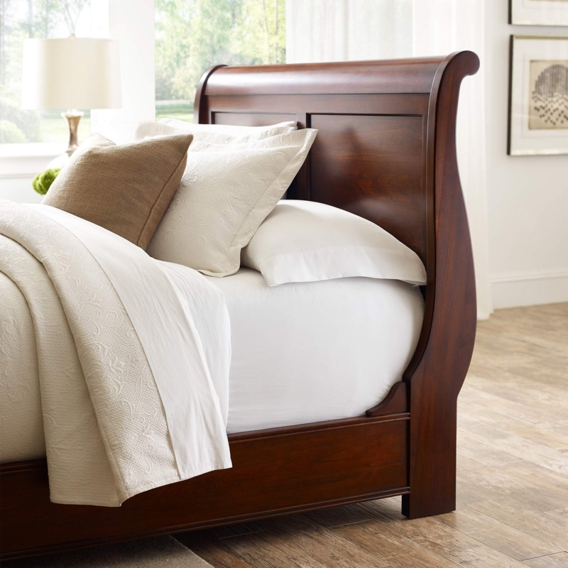 Sleigh Bed Dark Espresso Paneled Headboard French Style Details