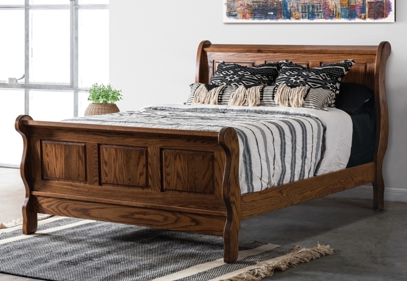 Sleigh Bed Dark Wood Raised Panel Detail Craftsman Style Timeless