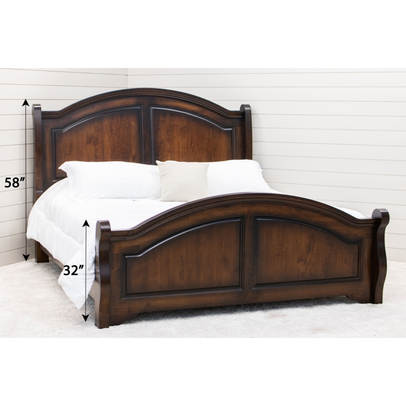 Sleigh Bed Reddish Brown Wood Arched Footboard Panelled Headboard