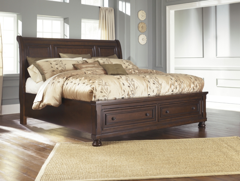 Sleigh Bed Rustic Brown Finish Paneled Headboard Bracket Feet Cozy