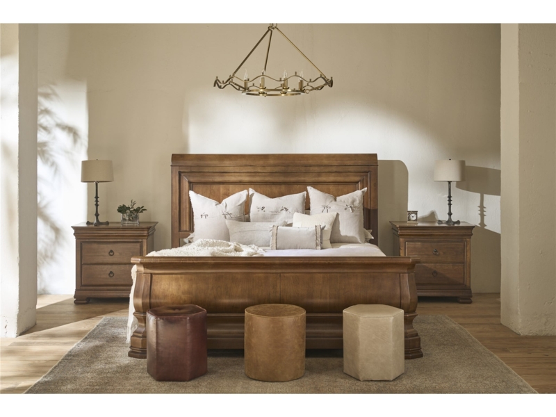 Sleigh Bed Warm Walnut Brown Paneled Low Profile Footboard Classic