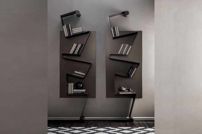 Slender Bookcase featuring Gold Metal Frame and Open Wood Shelving