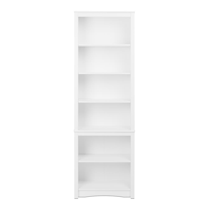 Slender White Bookcase with Narrow Six-Tier Vertical Design