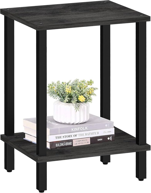 Slim 2-Tier End Table with Black Metal Frame