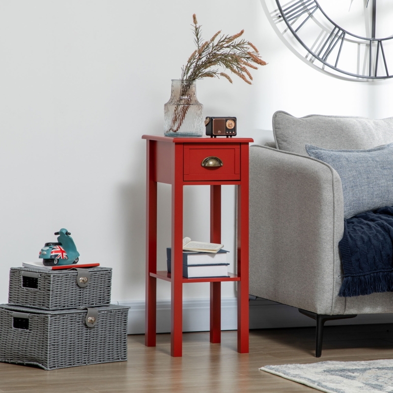 Slim Accent Table with Turned Legs and Storage Drawer for Small Spaces