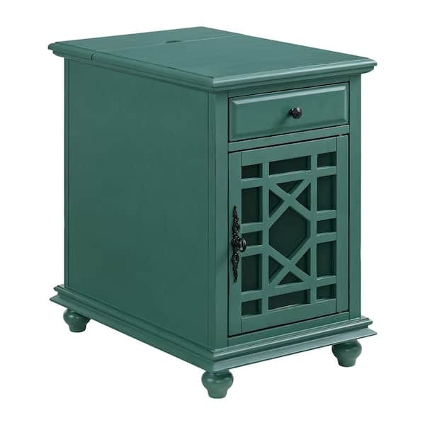 Slim Antique Teal End Table with Built-In Power Station