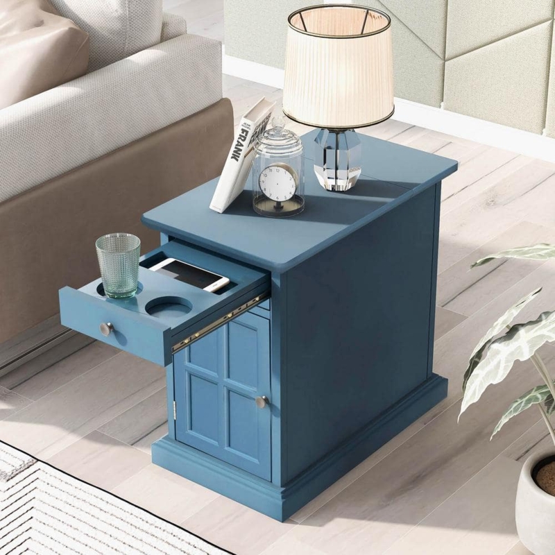 Slim End Table with Cup Holders and Power Strip