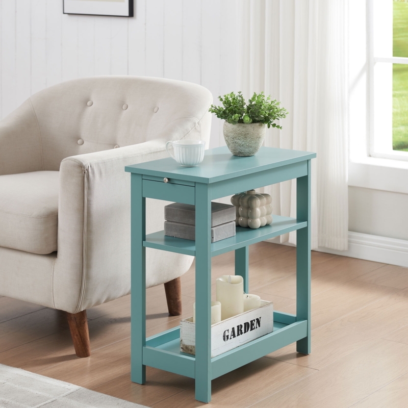 Slim End Table with Pull-Out Tray and X-Frame Side Panels