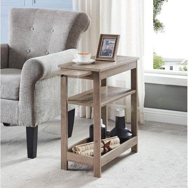 Slim End Table with Pull-Out Tray in Walnut Finish