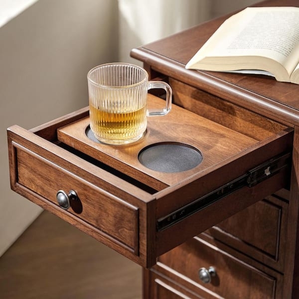 Slim Profile End Table on Hooded Casters with Integrated Power Outlets