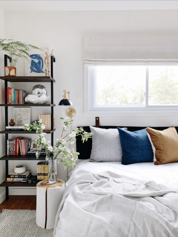 Small Minimalist White Low Profile Bookcase Nightstand