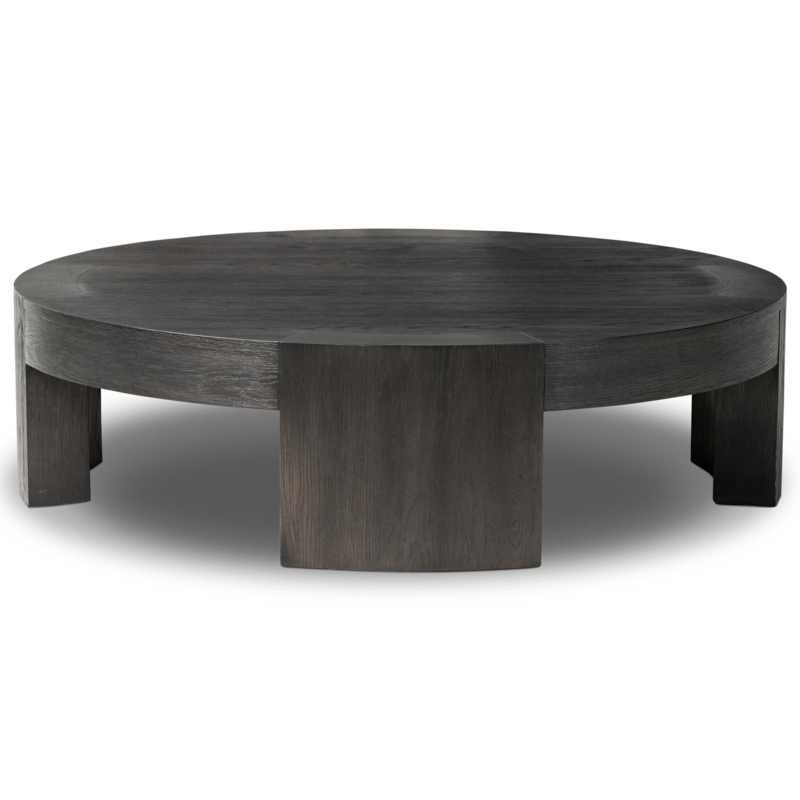 Small Round Coffee Table Matte Finish Thick Cylindrical Base