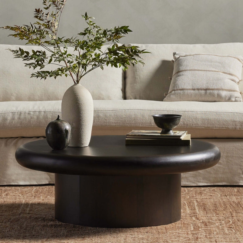 Small Round Coffee Table Wood Grain Lower Storage Shelf