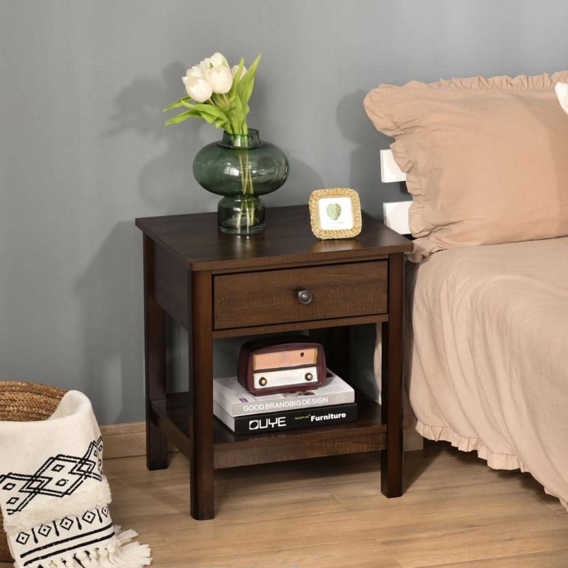 Small Space End Table Three-Tier Storage Dark Finish