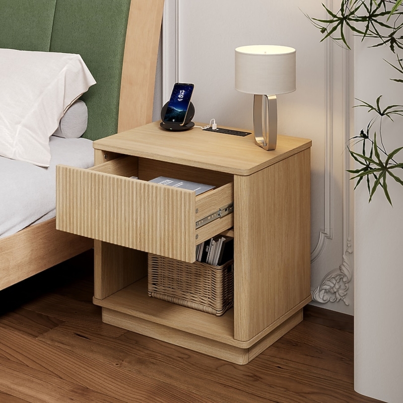 Small Space Nightstand featuring Mixed Material Frame and USB Ports