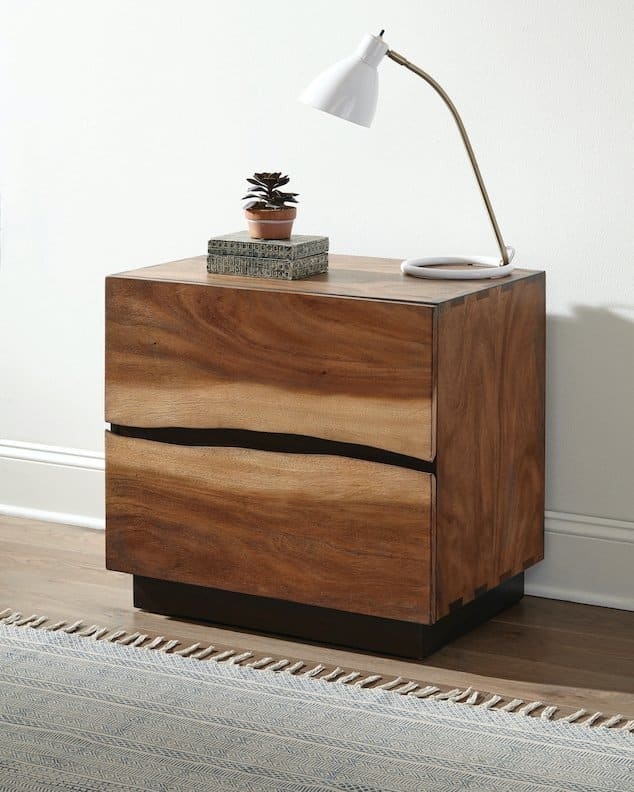 Smokey Walnut Nightstand on Slim Metal Sled Base