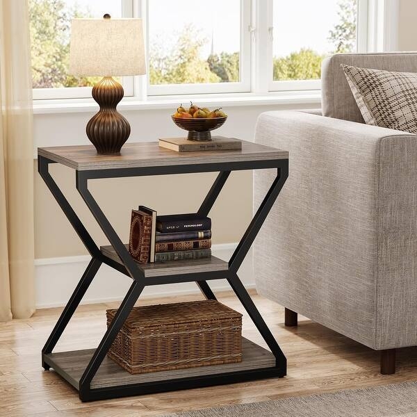 Sofa Table Narrow Silhouette Three Tier Open Shelving Metal Frame