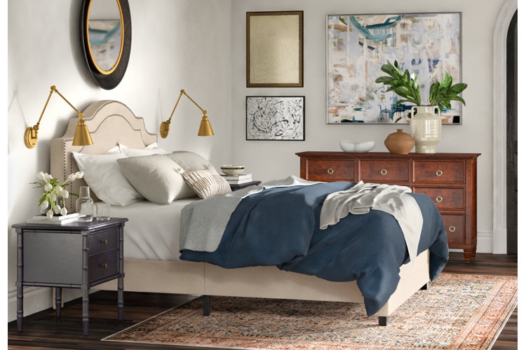 Sofa Transitional Neutral Fabric For A Living Room With Blue Accents