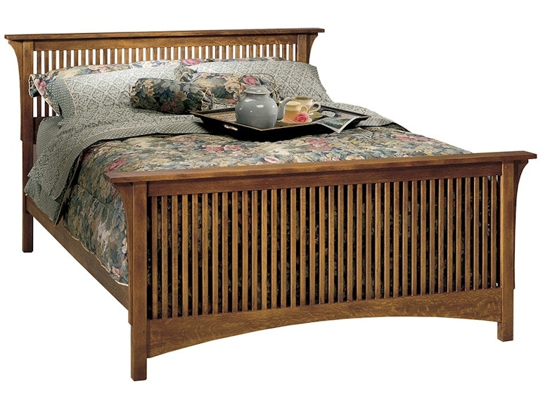 Spindle Bed Dark Reddish-Brown Wood Mission Style Low Footboard