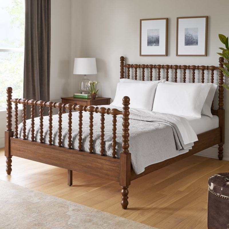 Spindle Bed Homestead Brown Turned Posts Ball Top Farmhouse Style