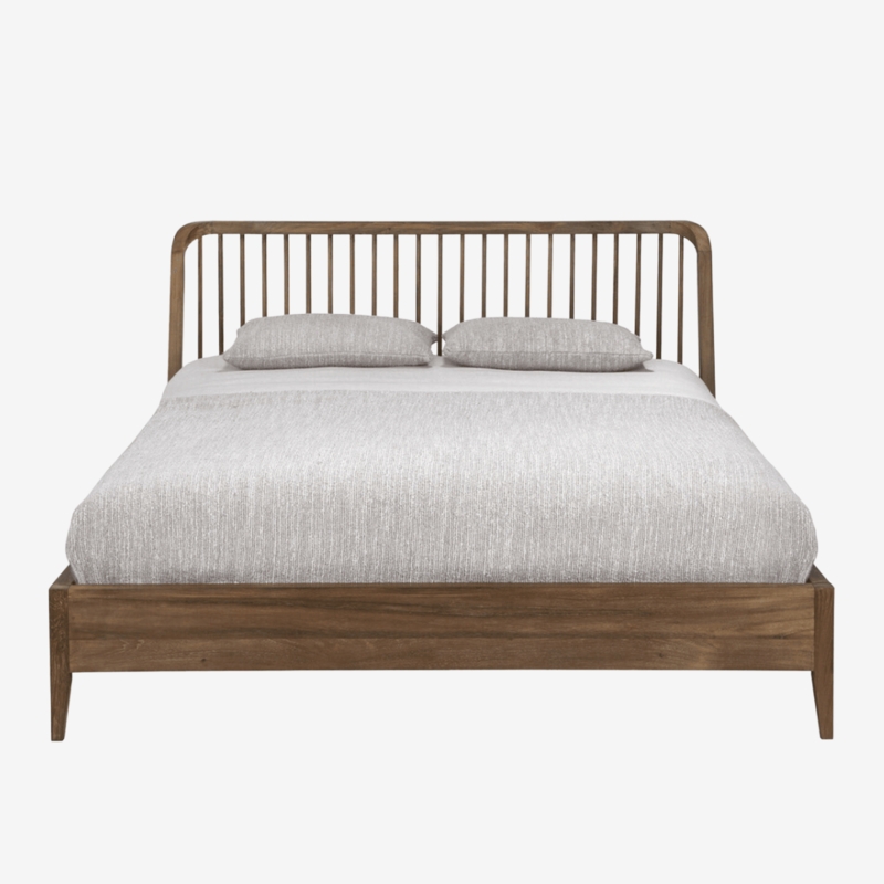 Spindle Bed Honey Oak Wood Tapered Legs Minimalist Design