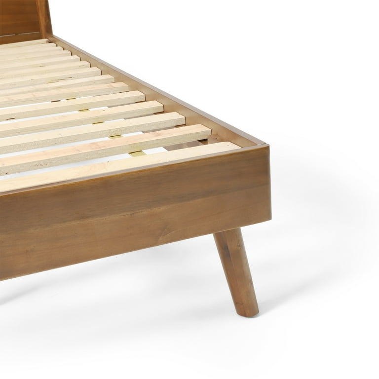 Spindle Headboard Platform Bed in Medium Brown Wood
