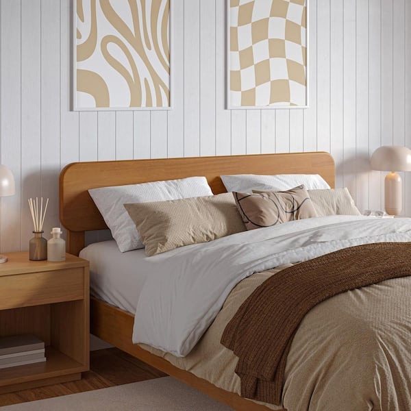 Spindle Wood Headboard, Curved Silhouette & Bronze Accents