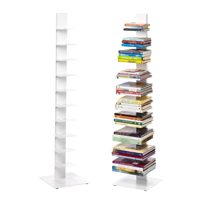 Spine Bookcase with Floating Effect White Finish and Weighted Base