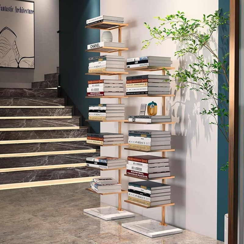 Spine Bookshelf Minimalist White Metal with Multi-Tier Open Shelves
